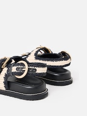 Oliver Bonas Cream Raffia Double Buckle Chunky Sandals - Image 6 of 7