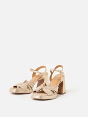 Oliver Bonas Gold Tone Metallic Fan Leather Platform Heeled Sandals - Image 3 of 7