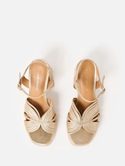 Oliver Bonas Gold Tone Metallic Fan Leather Platform Heeled Sandals - Image 4 of 7