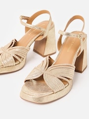 Oliver Bonas Gold Tone Metallic Fan Leather Platform Heeled Sandals - Image 5 of 7