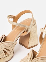 Oliver Bonas Gold Tone Metallic Fan Leather Platform Heeled Sandals - Image 6 of 7