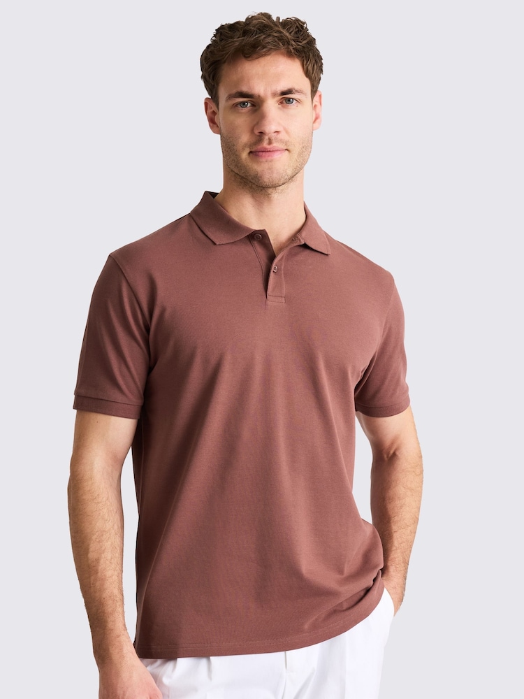 Коричневый - MOSS Marron Pique Polo Shirt - Image 1 of 4