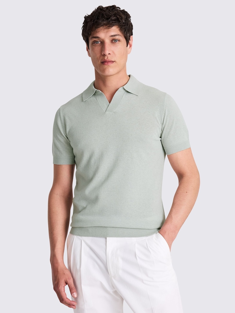 Linen Blend Oatmeal Skipper Polo Shirt - Image 1 of 2 Linen Blend Oatmeal Skipper Polo Shirt - Image 1 of 2