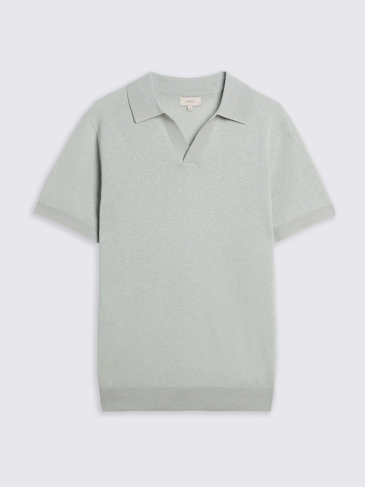 Linen Blend Oatmeal Skipper Polo Shirt - Image 2 of 2 Linen Blend Oatmeal Skipper Polo Shirt - Image 2 of 2