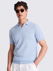 Azul - Camisa polo MOSS Linen Blend Oatmeal Skipper - Imagem 1 de 4