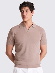 Castanho - Camisa polo MOSS Linen Blend Oatmeal Skipper - Imagem 1 de 3