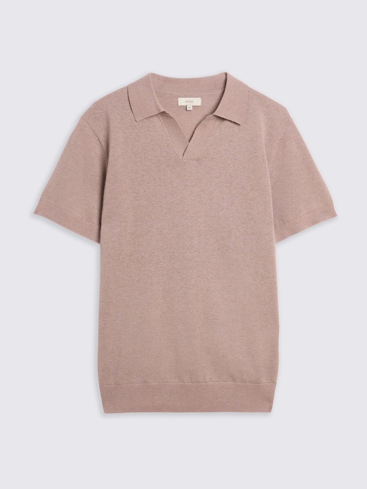 Linen Blend Oatmeal Skipper Polo Shirt - Image 4 of 4 Linen Blend Oatmeal Skipper Polo Shirt - Image 4 of 4