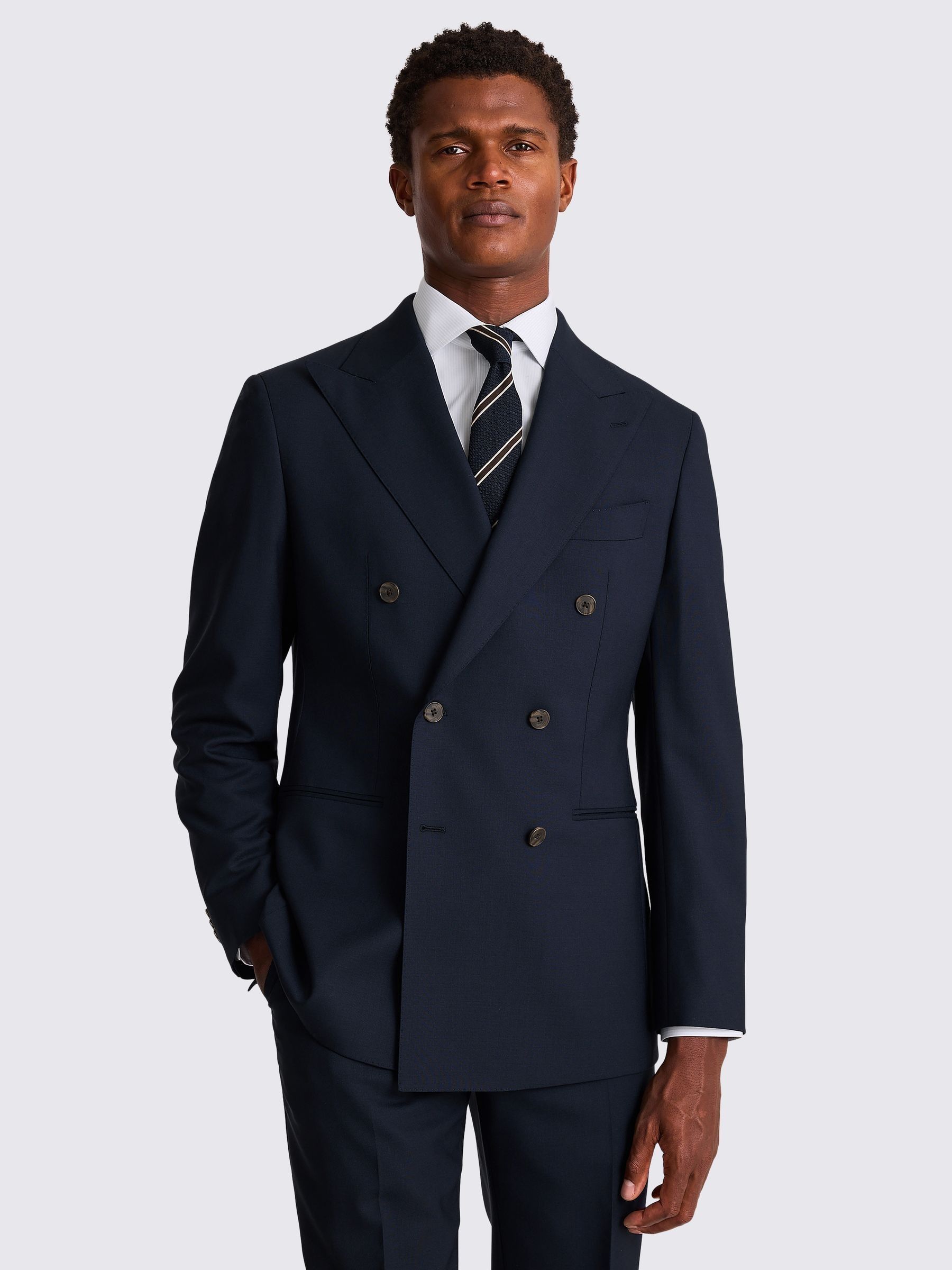 Buy Moss Navy Tailored Fit Double Breasted Italian Suit Jacket