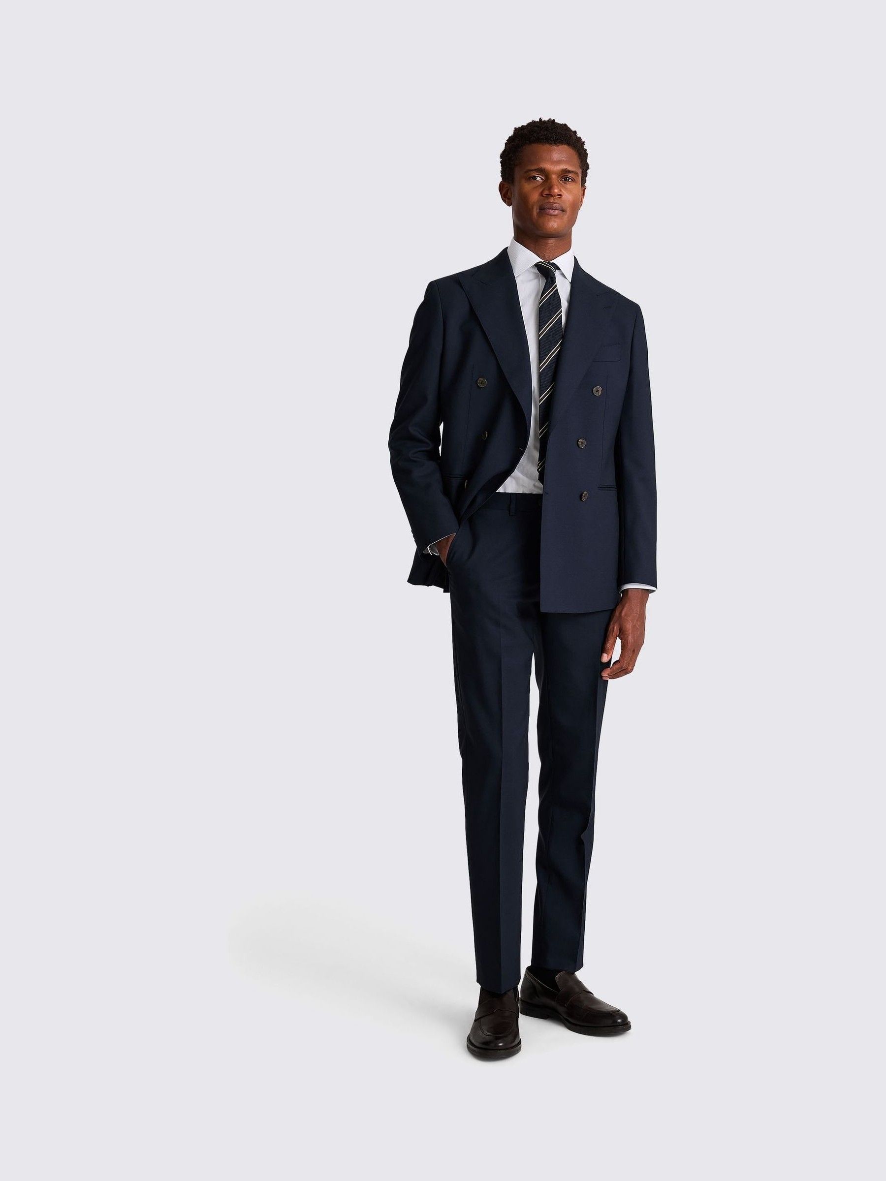 Buy Moss Navy Tailored Fit Double Breasted Italian Suit Jacket