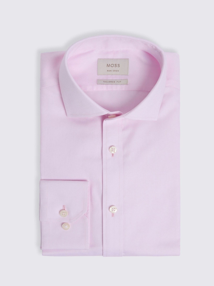 MOSS Pink Tailored Fit Royal Oxford Non Iron Shirt - Image 3 of 3