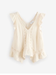 Ecru White V-Neck Frill Sleeve Blouse - Image 1 of 3