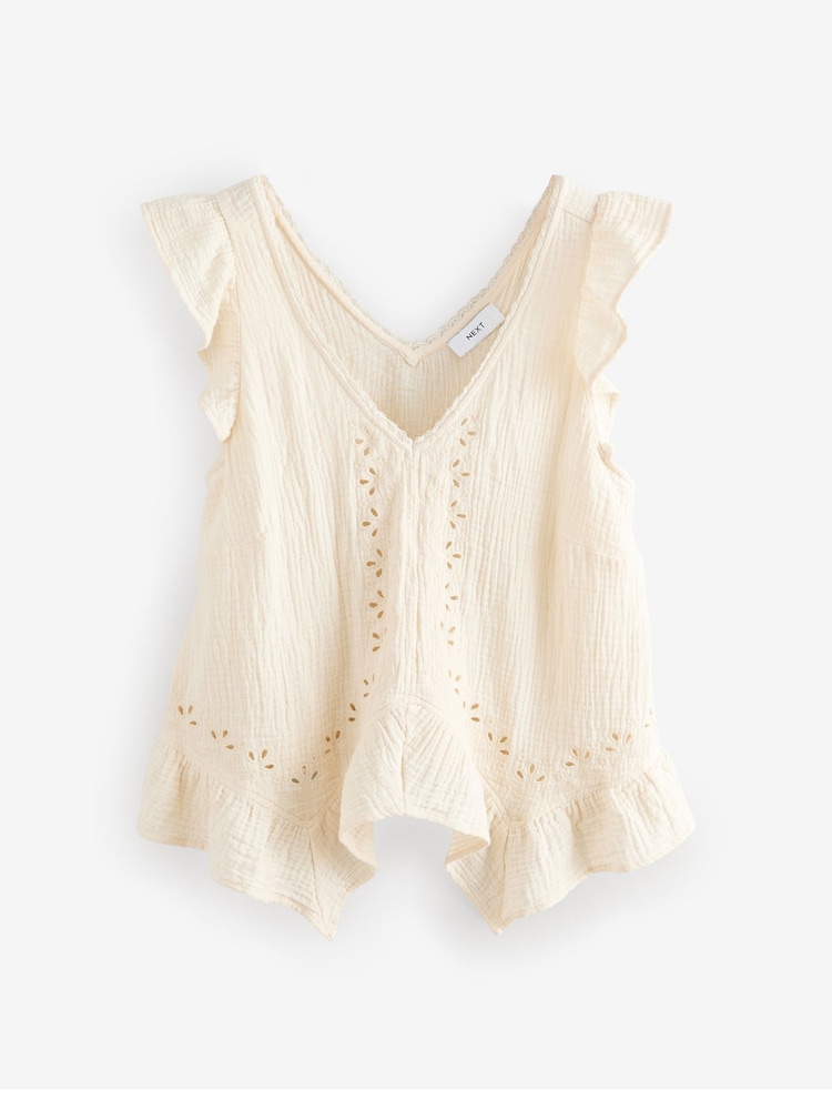 Ecru White V-Neck Frill Sleeve Blouse - Image 1 of 3