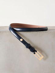 Navy Skinny Premium Made In Italy Leather Belt - Image 4 of 6