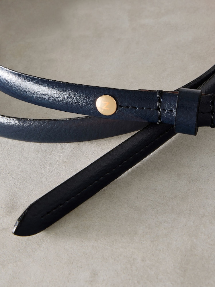 Navy Skinny Premium Made In Italy Leather Belt - Image 6 of 6