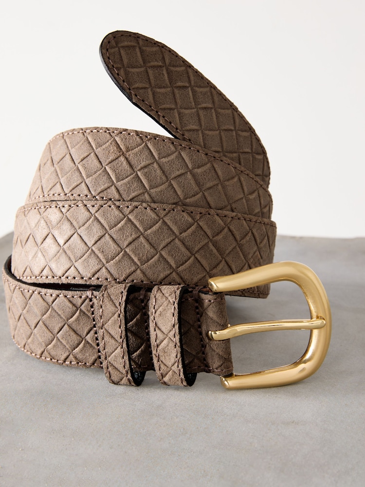Mocha Brown Premium Made in Italy Weave Look Suede Belt - Image 3 of 3