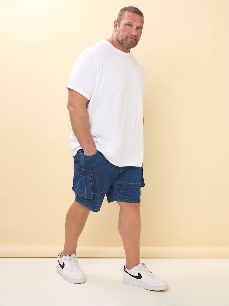 BadRhino Big & Tall Blue Elasticated Cargo Denim Shorts - Image 4 of 6