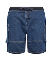 Blau - BadRhino Big & Tall Elasticated Cargo Denim Shorts - Bild 5 von 6