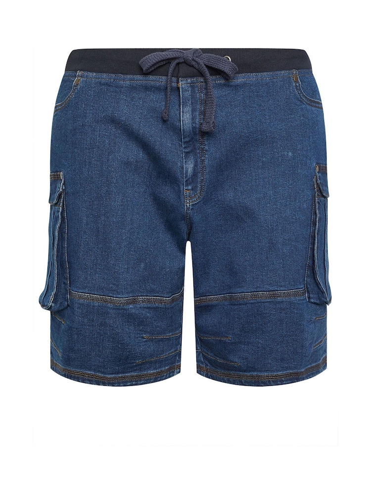 BadRhino Big & Tall Blue Elasticated Cargo Denim Shorts - Image 5 of 6