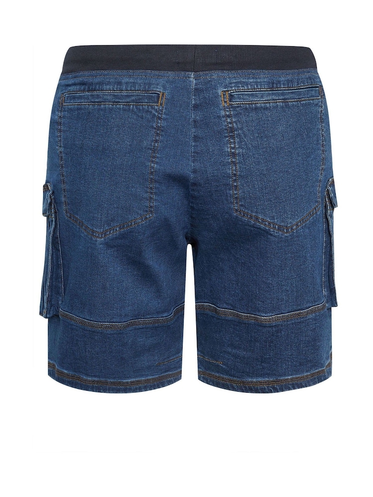 Blau - BadRhino Big & Tall Elasticated Cargo Denim Shorts - Bild 6 von 6