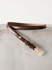 Mocha Brown Skinny Premium Made In Italy Leather Belt - Image 1 of 3