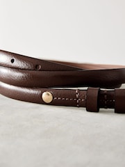 Mocha Brown Skinny Premium Made In Italy Leather Belt - Image 2 of 3