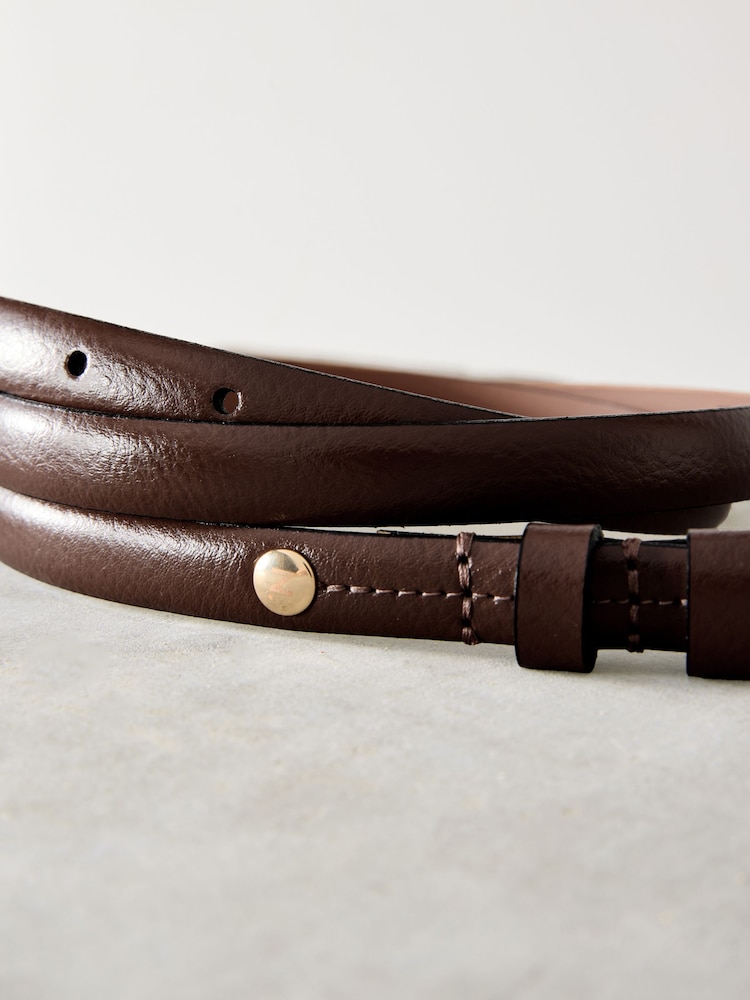 Mocha Brown Skinny Premium Made In Italy Leather Belt - Image 2 of 3