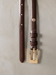 Mocha Brown Skinny Premium Made In Italy Leather Belt - Image 3 of 3