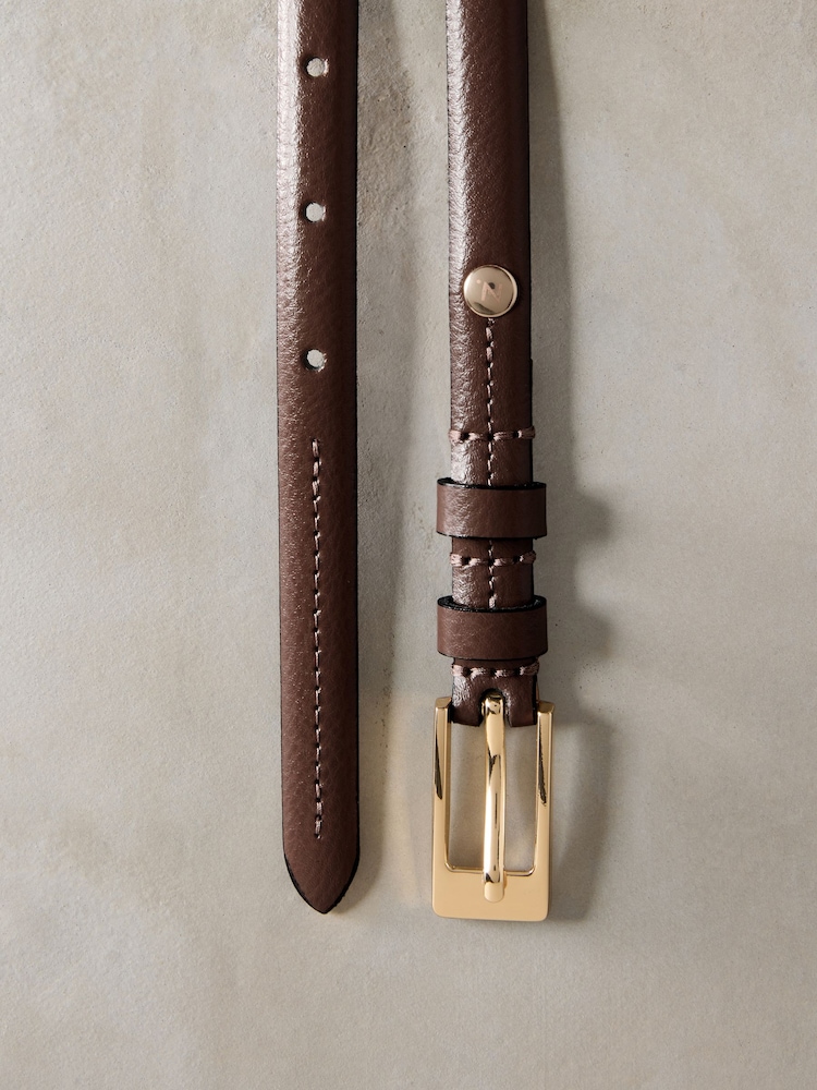 Mocha Brown Skinny Premium Made In Italy Leather Belt - Image 3 of 3