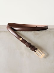 Mocha Brown Skinny Premium Made In Italy Leather Belt - Image 4 of 6