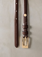 Mocha Brown Skinny Premium Made In Italy Leather Belt - Image 5 of 6