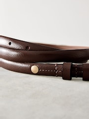 Mocha Brown Skinny Premium Made In Italy Leather Belt - Image 6 of 6