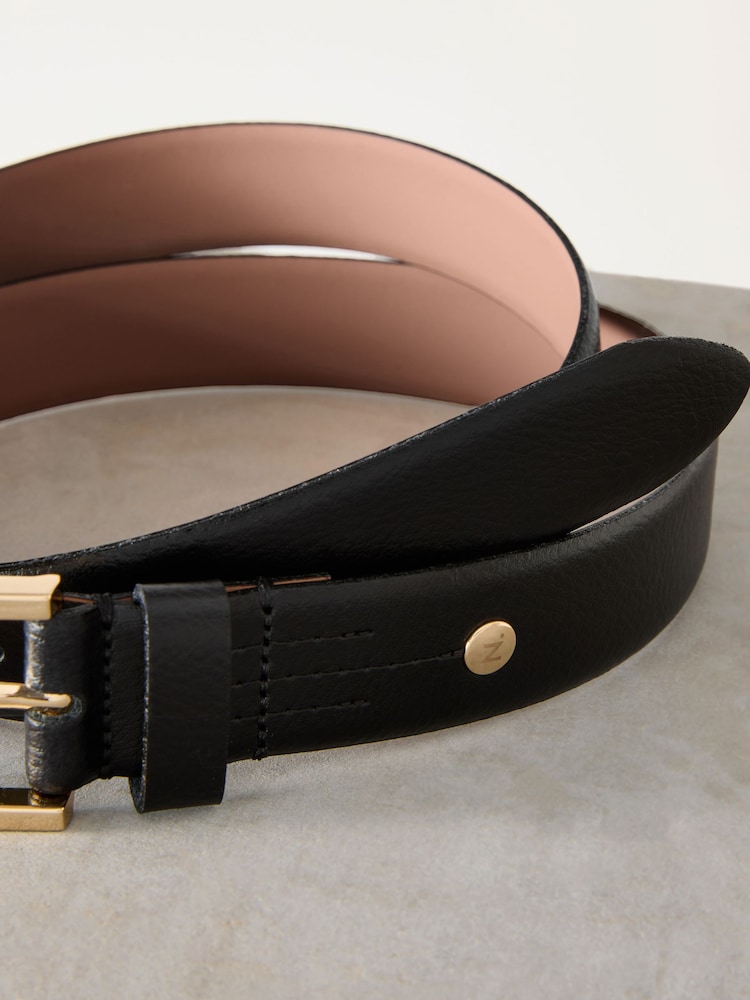 Black/Gold Tone Premium Made In Italy Leather Belt - Image 2 of 3