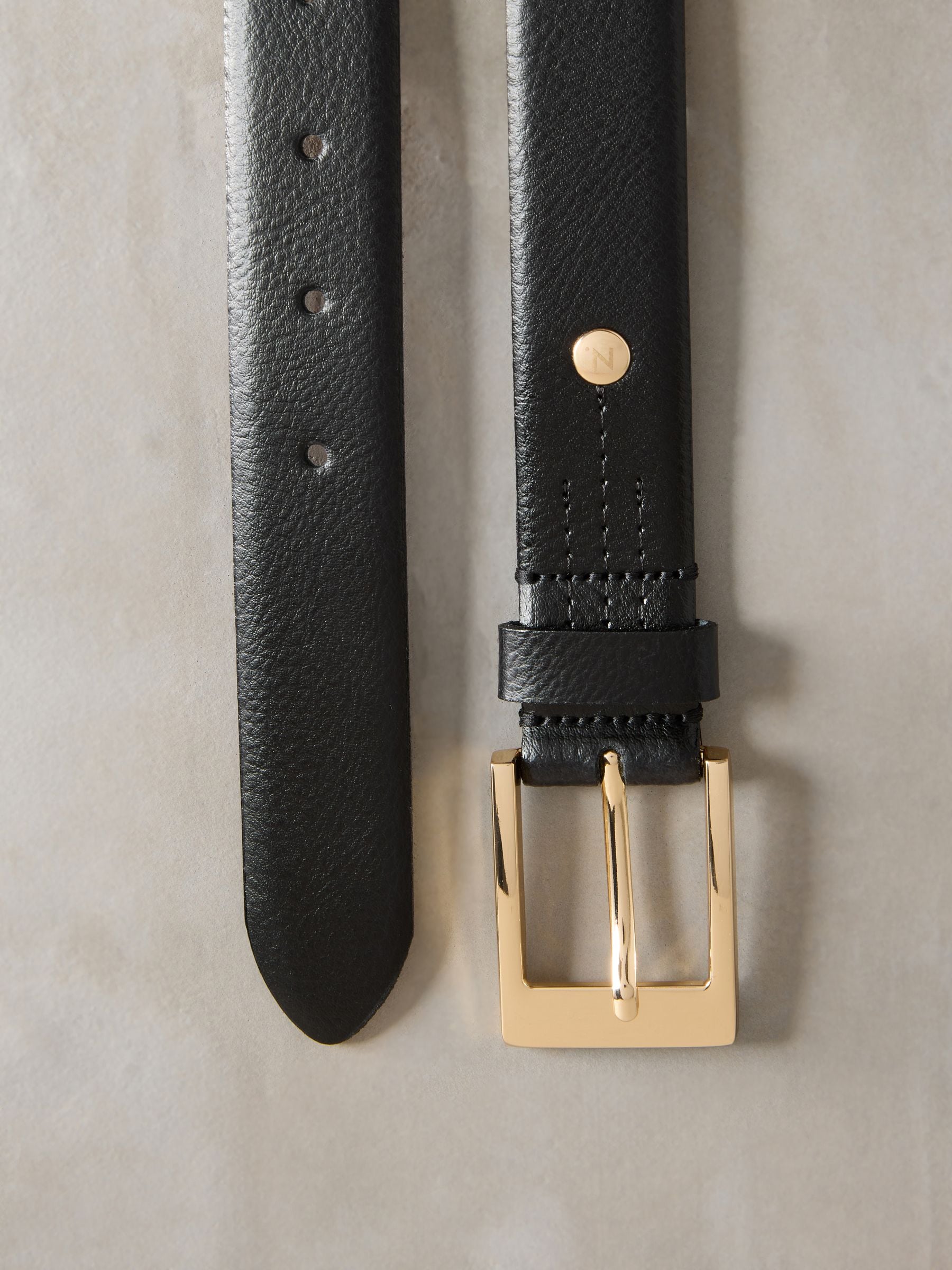 Buy Black/Gold Tone N. Premium Made In Italy Leather Belt from