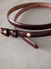 Berry Red Skinny Premium Made In Italy Leather Belt - Image 2 of 3