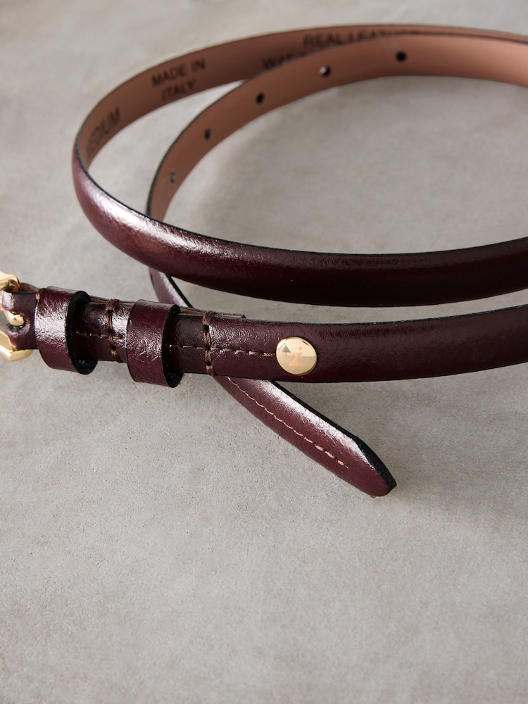 Berry Red Skinny Premium Made In Italy Leather Belt - Image 2 of 3