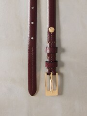 Berry Red Skinny Premium Made In Italy Leather Belt - Image 3 of 3