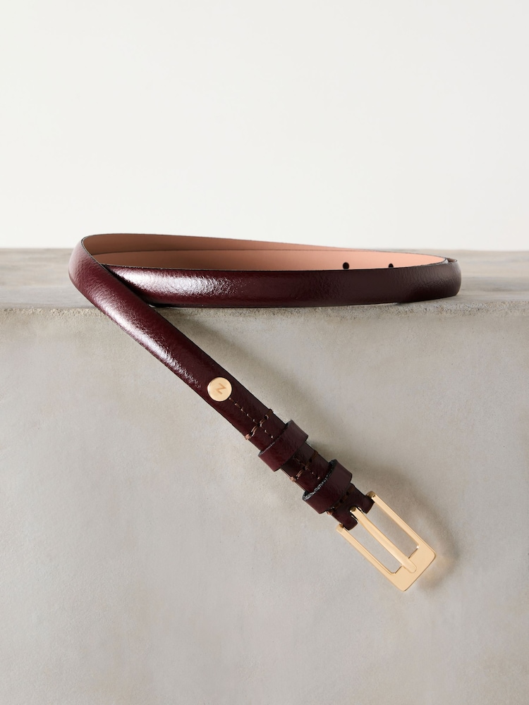 Buy Berry Red N. Premium Skinny Made In Italy Leather Belt  display picture 1