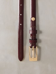 Berry Red Skinny Premium Made In Italy Leather Belt - Image 7 of 7