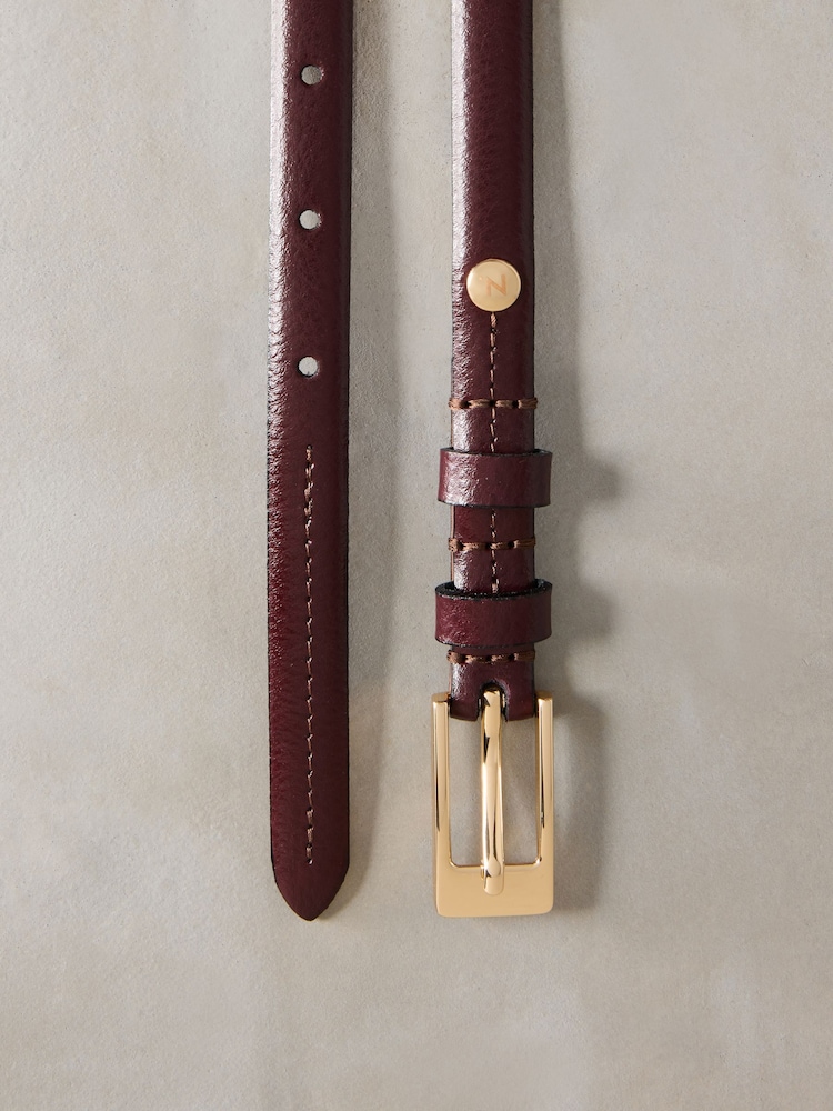 Berry Red Skinny Premium Made In Italy Leather Belt - Image 7 of 7