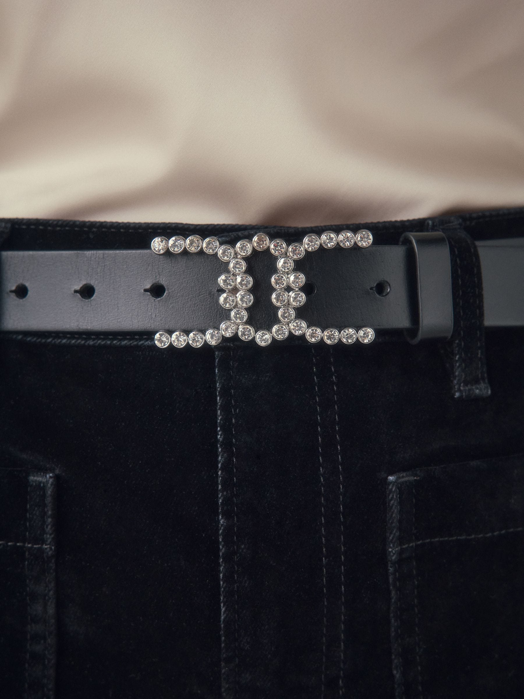 Buy Black Diamante Statement Buckle Regular Leather Belt from the
