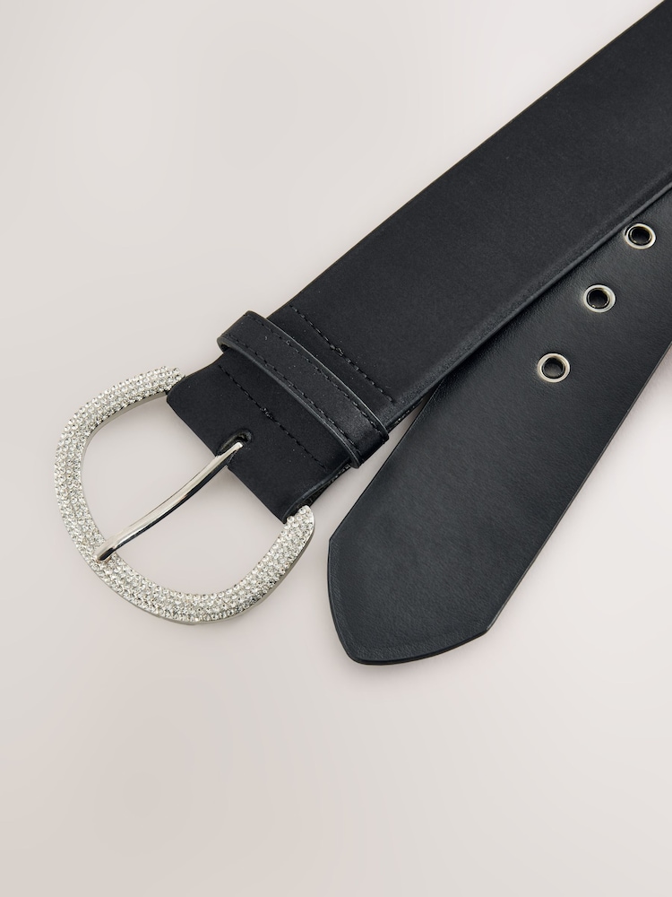 Black Satin Belt with Diamante Buckle - Image 3 of 3