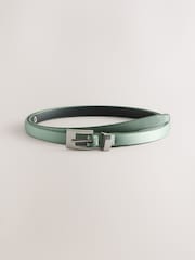 Sage Green Satin Skinny Belt with Diamante Square Buckle - Image 1 of 3