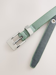 Sage Green Satin Skinny Belt with Diamante Square Buckle - Image 2 of 3