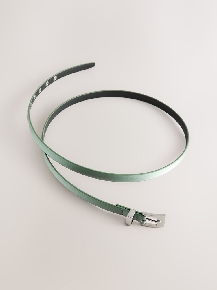 Sage Green Satin Skinny Belt with Diamante Square Buckle - Image 3 of 3