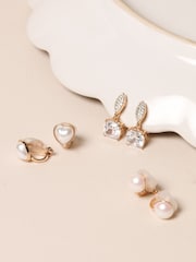 Jon Richard Gold Tone Cubic Zirconia Clip Drop Earrings - Image 2 of 2