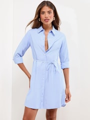 Lipsy Blue Stripe Poplin Long Sleeve Mini Shirt Dress - Image 1 of 4