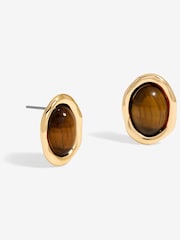 Jon Richard Gold Tone Tigers Eye Oval Stud Earrings - Image 1 of 1