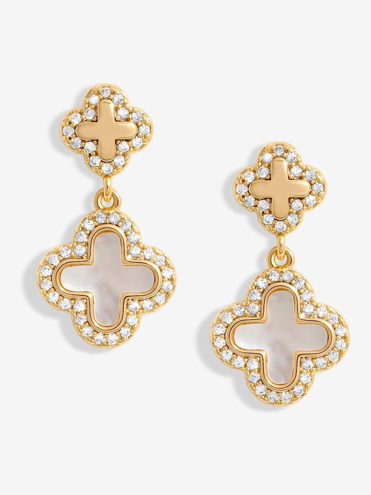 Jon Richard Gold Tone Mother Of Pearl Double Drop Clover Earrings - Image 1 of 1