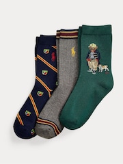 Polo Ralph Lauren Green Kids Bear Pattern Socks 3 Pack - Image 1 of 1
