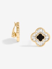 Jon Richard Gold Tone Cubic Zirconia And Jet Enamel Clip Earrings - Image 1 of 1